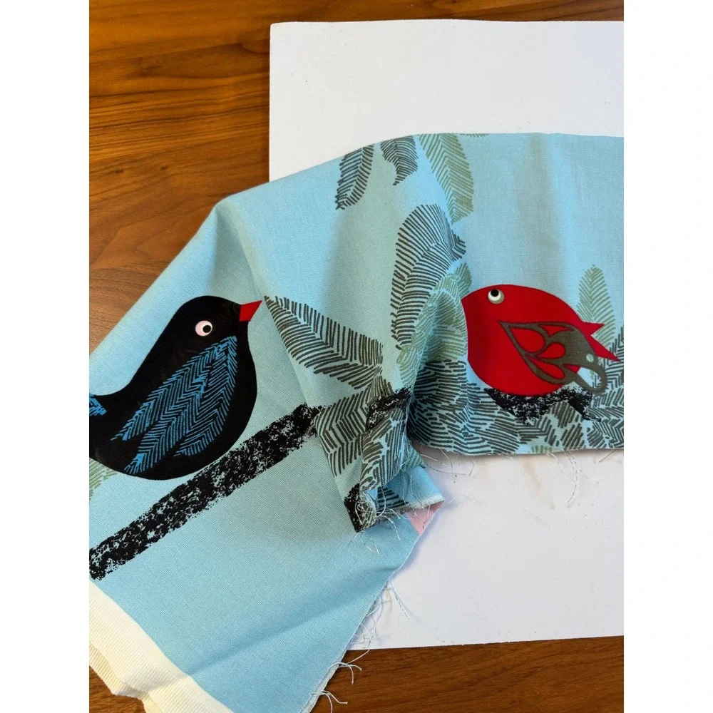 IKEA Malin Akerblom Bird Fabric 36x57 Blue Scandi Parrots Home Decor Sew